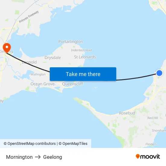 Mornington to Geelong map