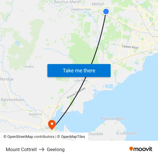 Mount Cottrell to Geelong map