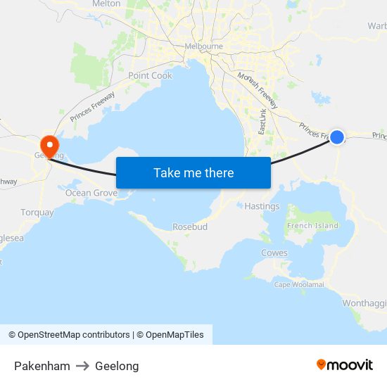 Pakenham to Geelong map