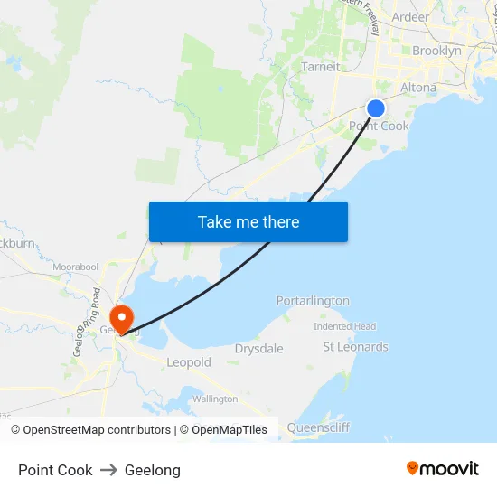 Point Cook to Geelong map