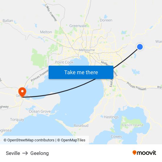 Seville to Geelong map