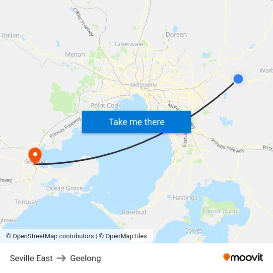 Seville East to Geelong map