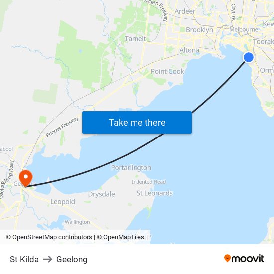 St Kilda to Geelong map