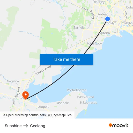 Sunshine to Geelong map