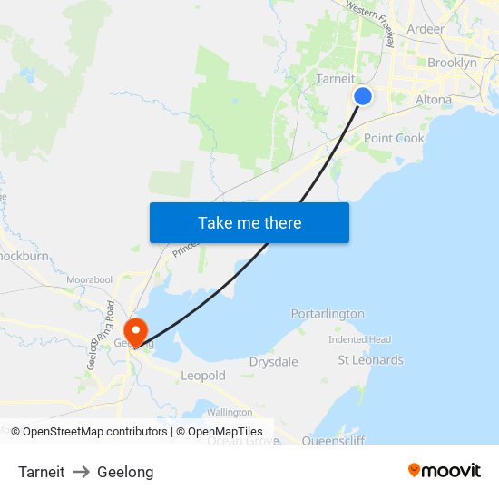 Tarneit to Geelong map