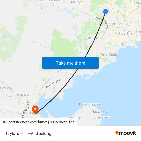 Taylors Hill to Geelong map