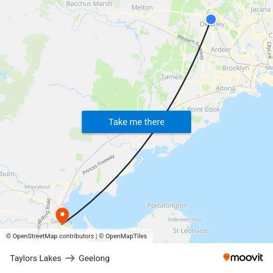 Taylors Lakes to Geelong map