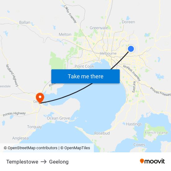 Templestowe to Geelong map