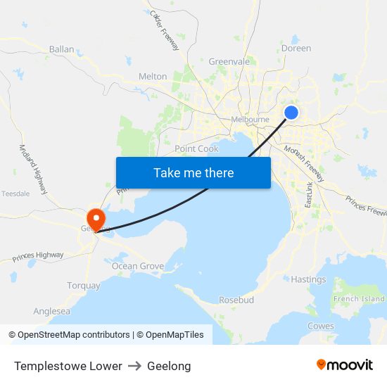 Templestowe Lower to Geelong map