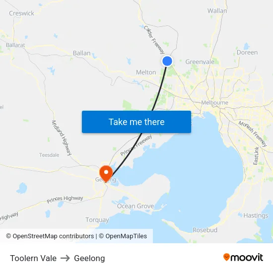 Toolern Vale to Geelong map