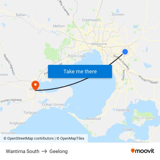 Wantirna South to Geelong map