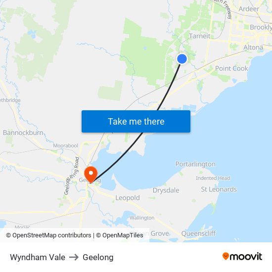 Wyndham Vale to Geelong map