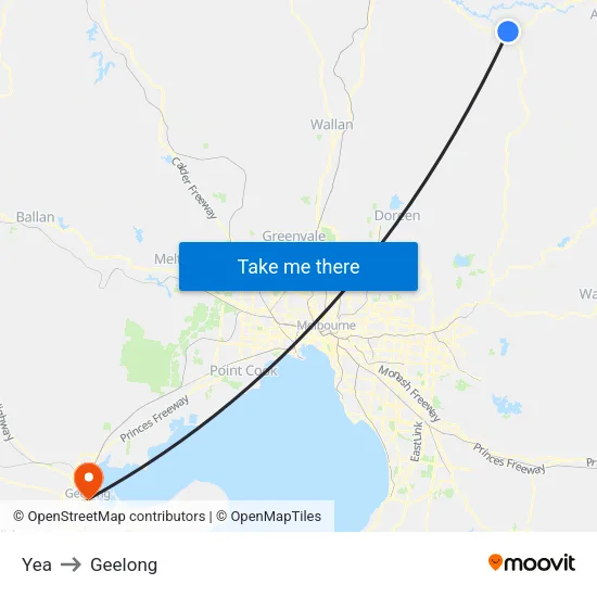 Yea to Geelong map