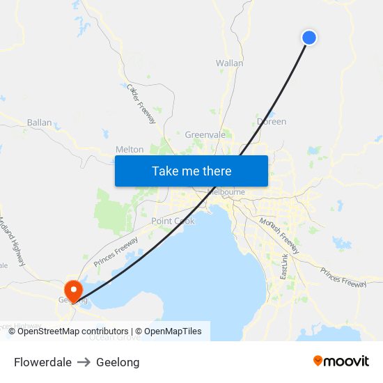 Flowerdale to Geelong map
