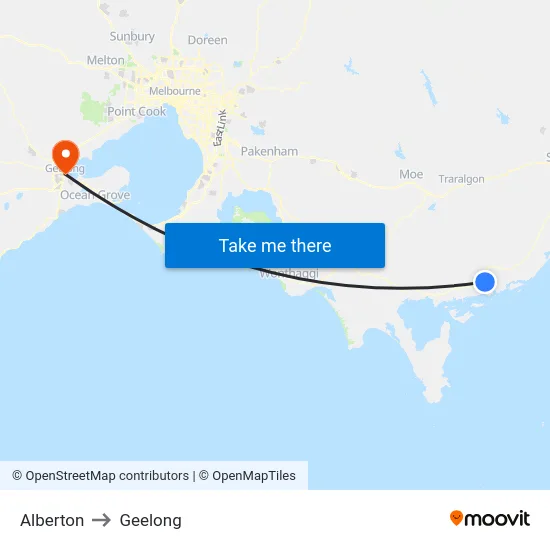 Alberton to Geelong map