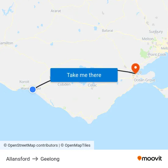 Allansford to Geelong map