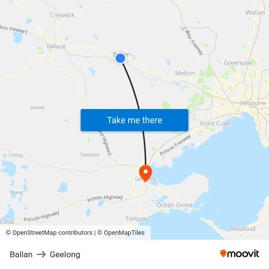 Ballan to Geelong map