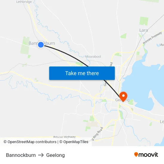 Bannockburn to Geelong map