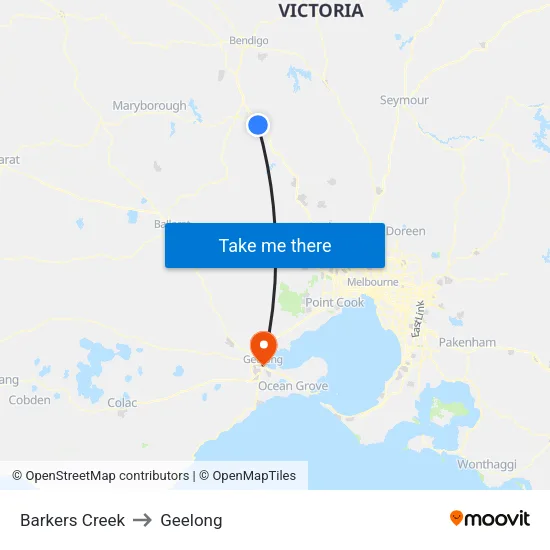 Barkers Creek to Geelong map