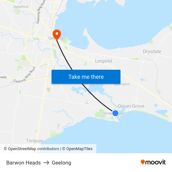 Barwon Heads to Geelong map