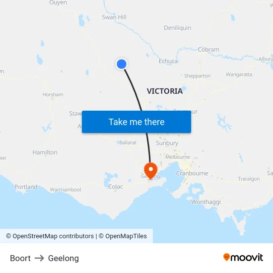 Boort to Geelong map