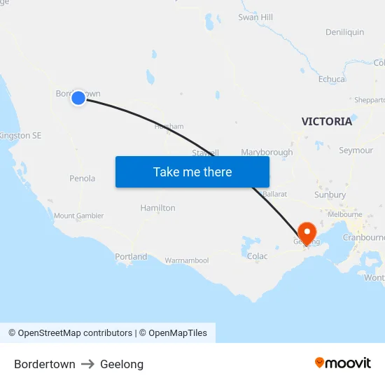 Bordertown to Geelong map