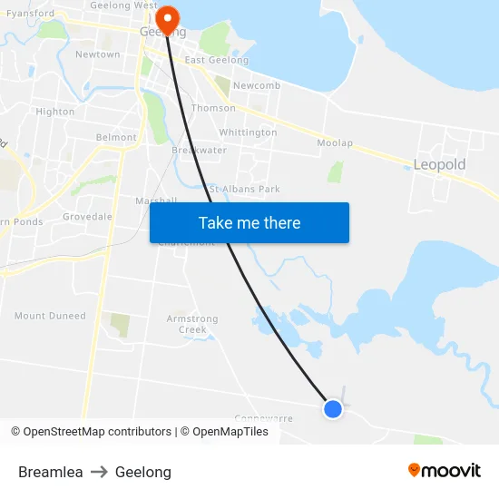 Breamlea to Geelong map