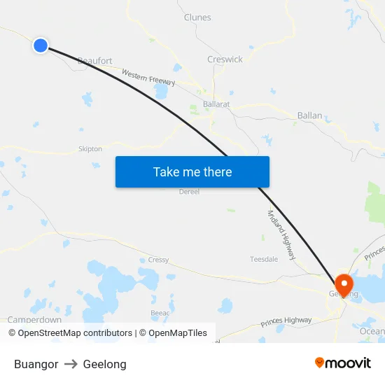 Buangor to Geelong map