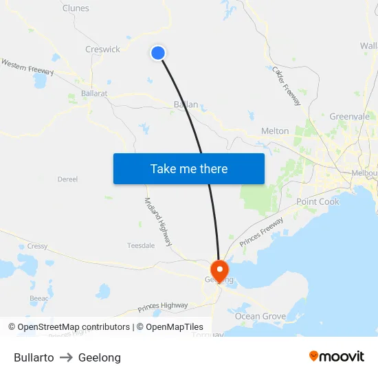 Bullarto to Geelong map