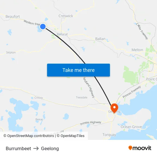 Burrumbeet to Geelong map