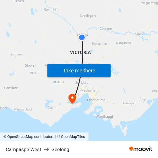 Campaspe West to Geelong map