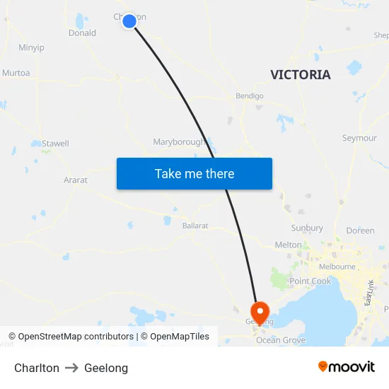 Charlton to Geelong map