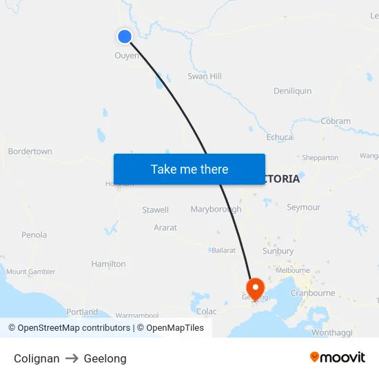 Colignan to Geelong map