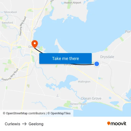 Curlewis to Geelong map