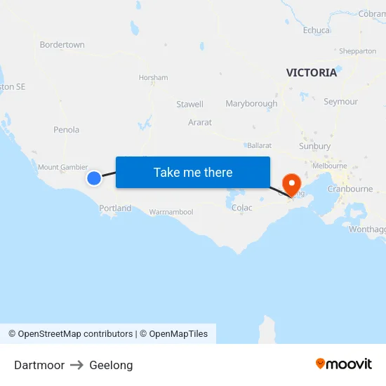 Dartmoor to Geelong map