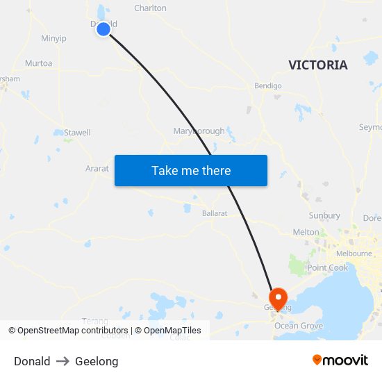 Donald to Geelong map