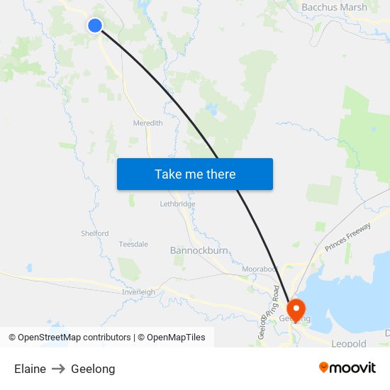 Elaine to Geelong map