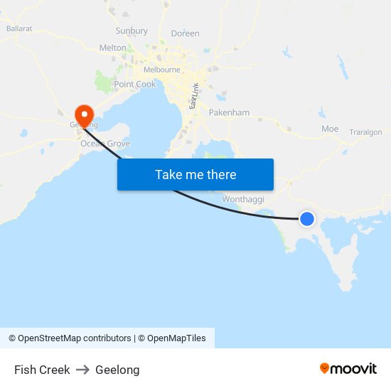 Fish Creek to Geelong map