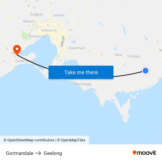 Gormandale to Geelong map