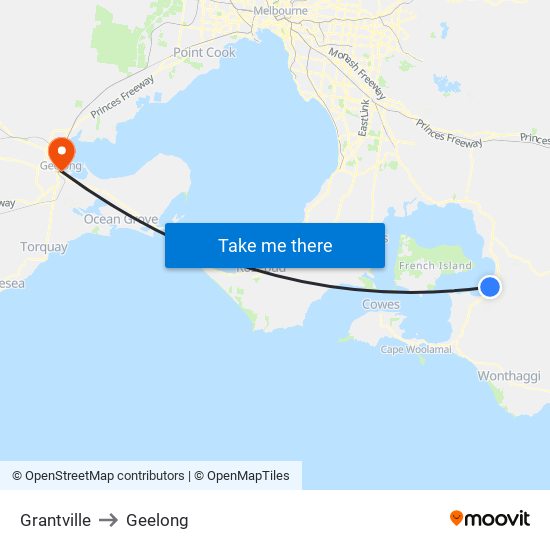 Grantville to Geelong map