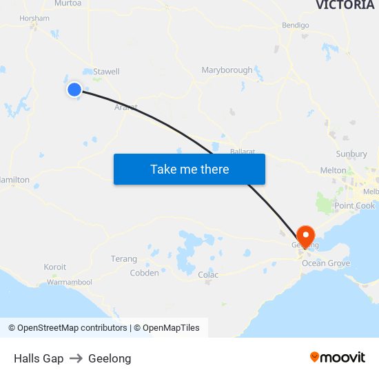 Halls Gap to Geelong map