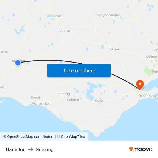 Hamilton to Geelong map