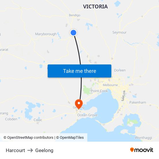 Harcourt to Geelong map
