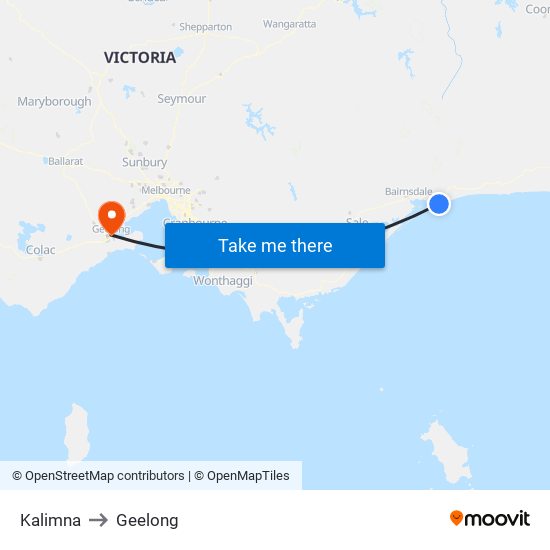 Kalimna to Geelong map