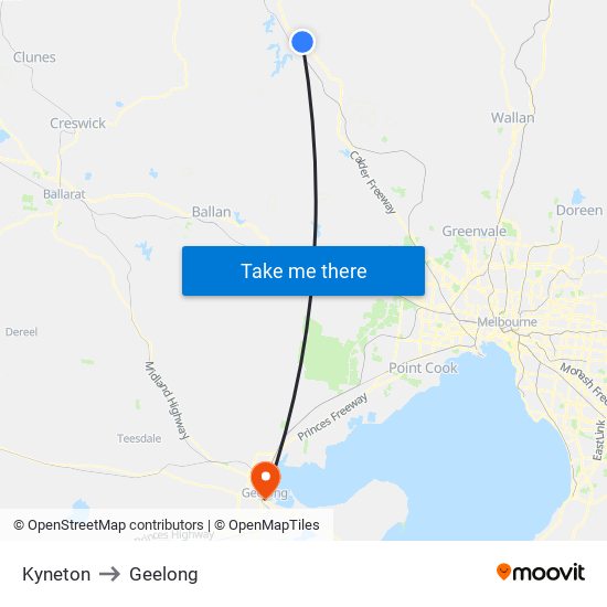 Kyneton to Geelong map