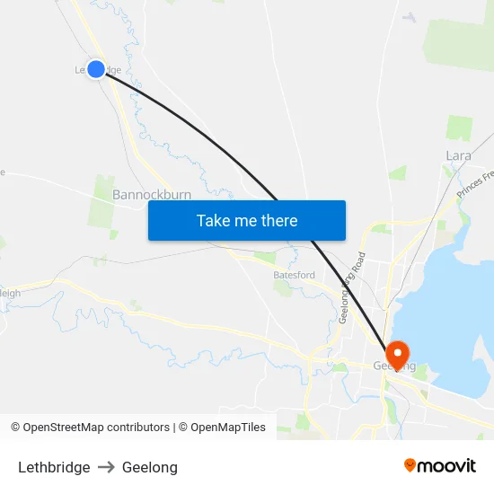 Lethbridge to Geelong map