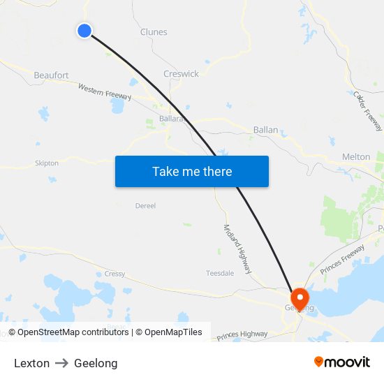 Lexton to Geelong map