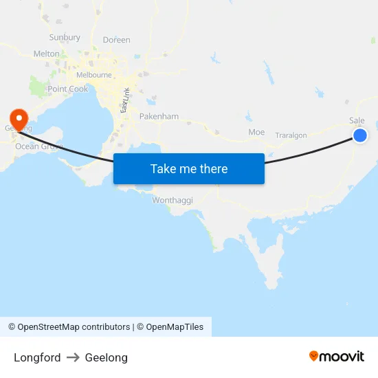 Longford to Geelong map