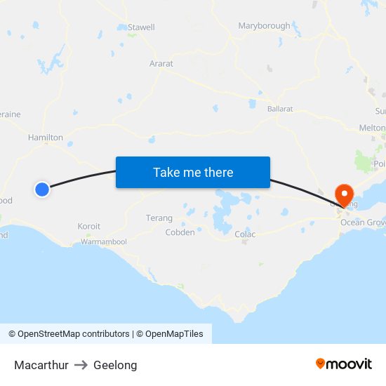 Macarthur to Geelong map