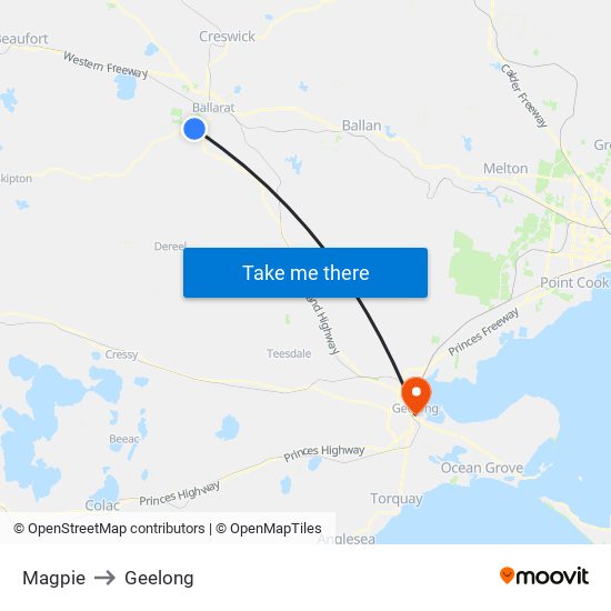 Magpie to Geelong map